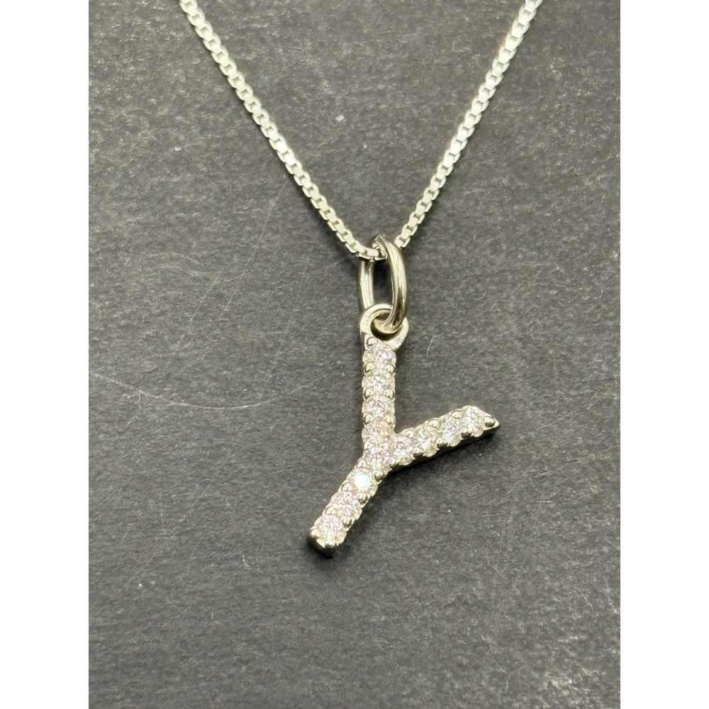 New Condition 18" Sterling Silver Cubic Zirconia Initial "Y" Pendant Necklace